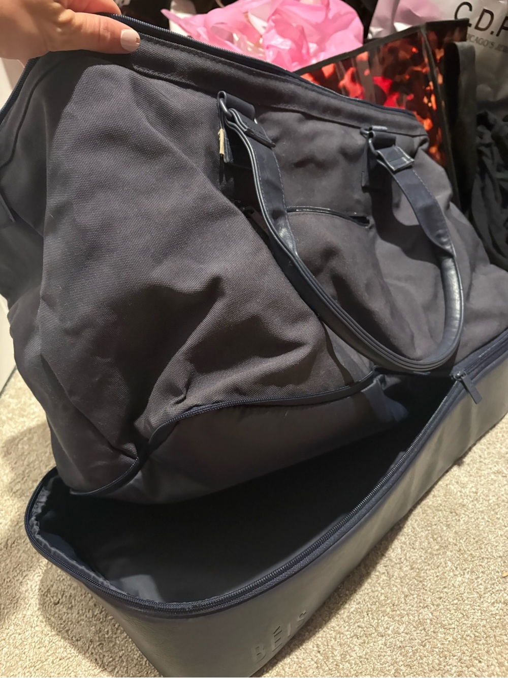 Beis classic Weekender Bag in dusty navy blue - Picture 3 of 7